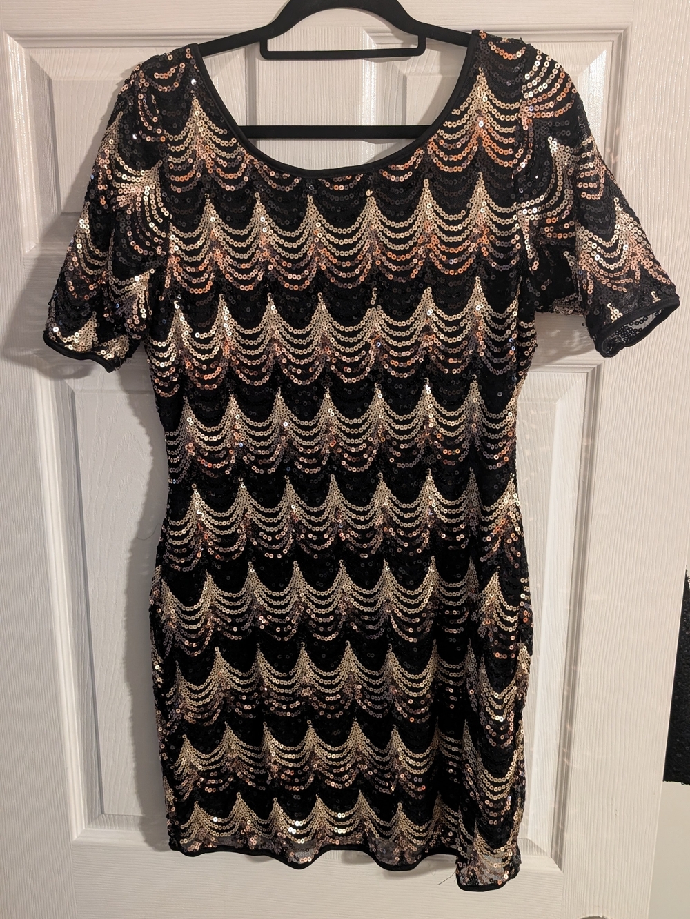 Black Sequin Party Dress with Gold Accents
